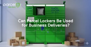 Businessman collecting a package from a parcel locker in Saudi Arabia.